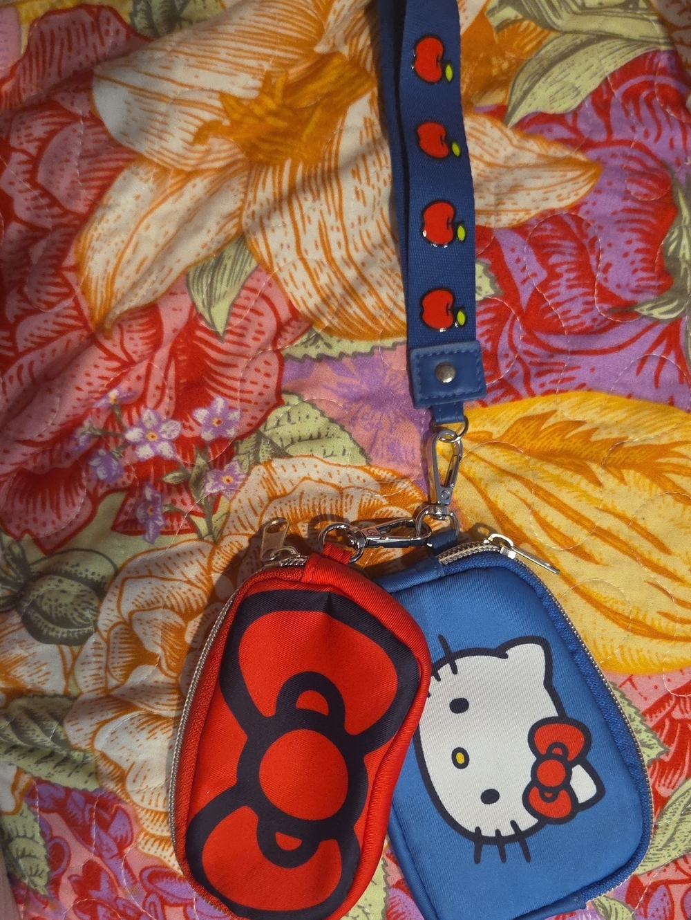 Hello Kitty Blue and Red Wristlet Key Pouch with Strap